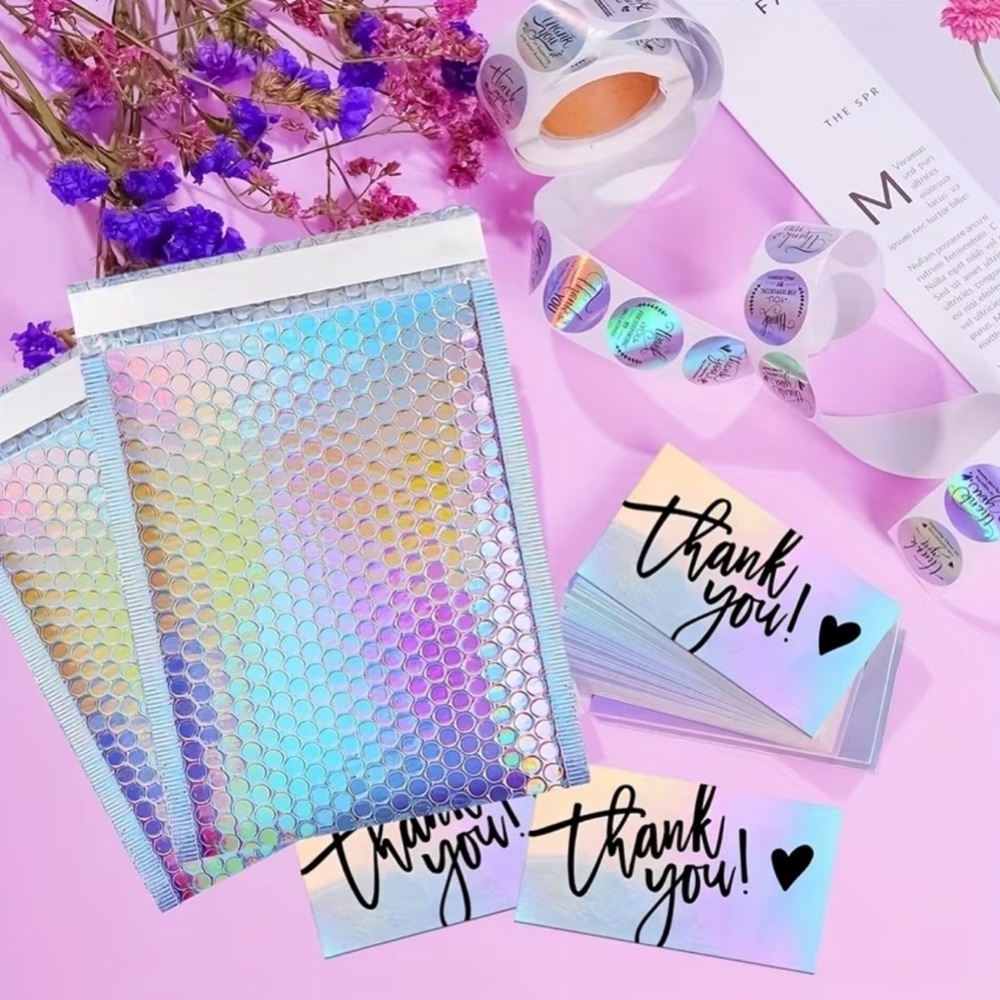 Small Business Holographic Thank You Shipping Bundle Card Stickers 560 pcs Lot - Picture 4 of 4